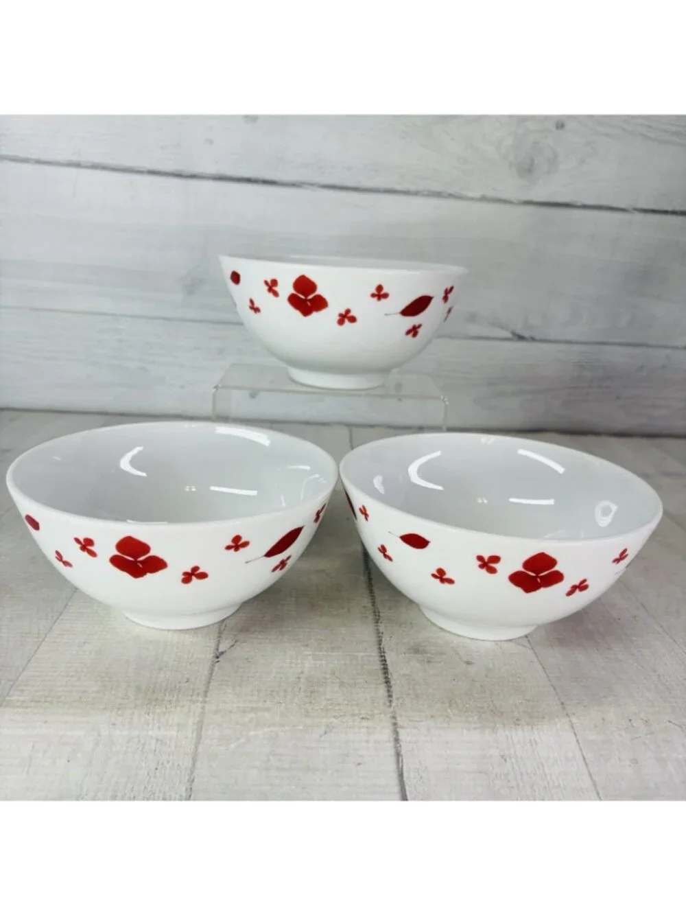 Home Target PRESSED PETALS Red Leaves Petal Porcelain Soup Cereal Bowls Set 3